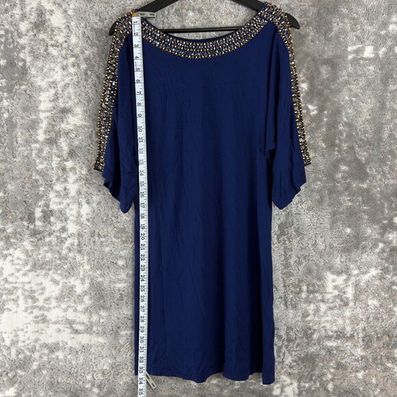 Joyous & Free Womens Size S Beaded Sequins Cold Shoulder Tunic Top Navy Stretch - Picture 4 of 11